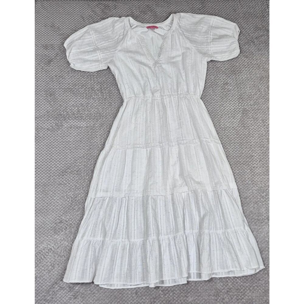Betsy Johnson Tiered Dress Spectator Women White Speckle VNeck Cinch Waist Large